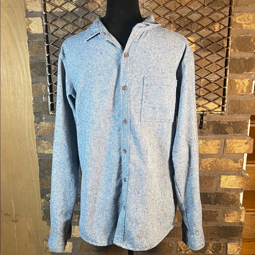 Columbia Men M Heavy Duty Poly Wool BLD Blue Confetti Pattern Long Sleeve Shirt